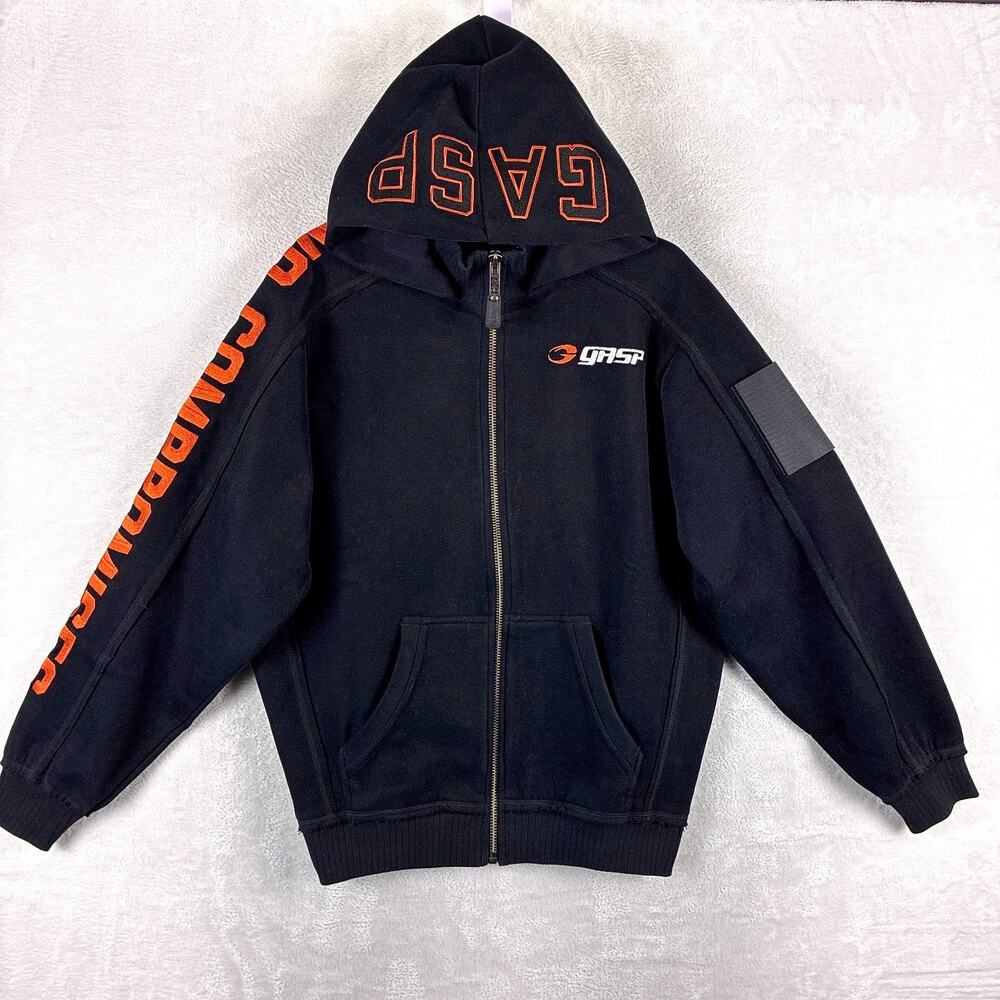 Gasp Inc Hoodie Mens M Black Orange Embroidered Limited Edition Full Zip Workout